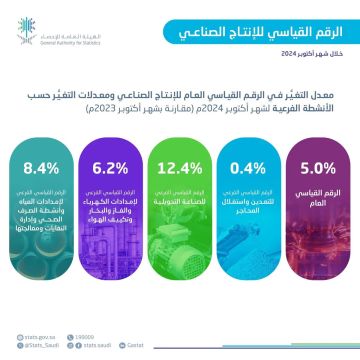  الإحصاء : 5 نسبة ارتفاع مؤشر الرقم القياسي للإنتاج الصناعي خلال أكتوبر