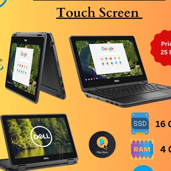 Arabic Keys Dell Chromebook    360 Rotatable Touch Screen  16GB Storage  4GB RAM  Play Store