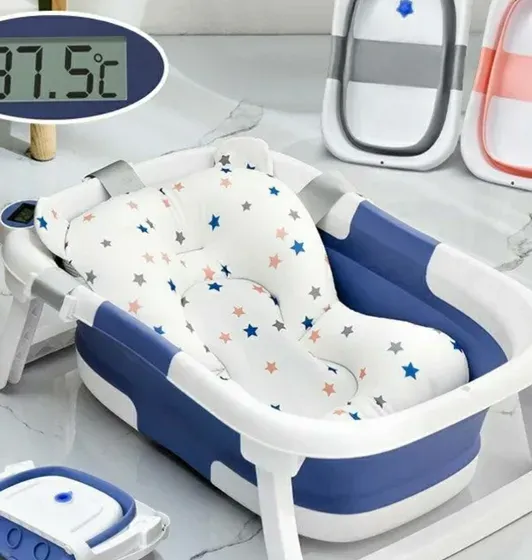 baignoire enfant pliable avec coussin et thermomètre pour bébé