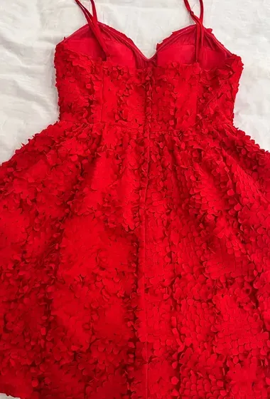 Red h&m midi dress size small with flower embroidery