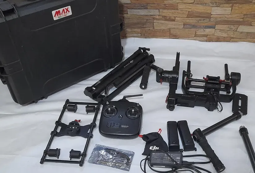 DJI Ronin gimbal stabilizer along with its accessories and protective hard case