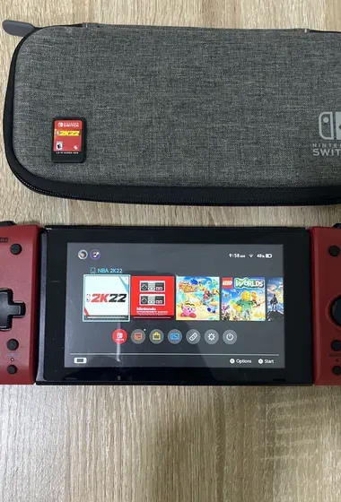 Nintendo switch Mario red joycon with NBA 2K22 and case top part of shell broke 100% working